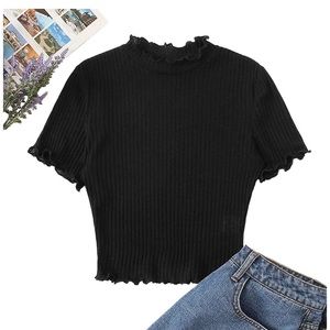 Kirsten Women's Lettuce Trim Ribbed Knit Crop Top